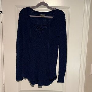 Kensie Navy Lace-Up Long Sleeve Top